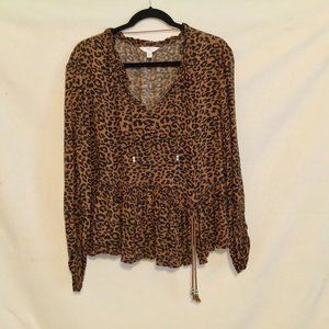 Time and True Leopard Print Long Sleeve Blouse